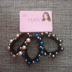 NY Collection Black and Pink Pearl Hair Bands